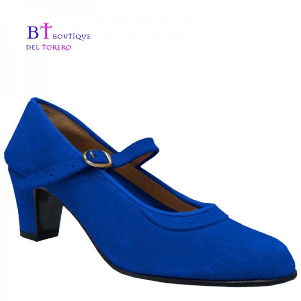 Zapato flamenco ante azulón